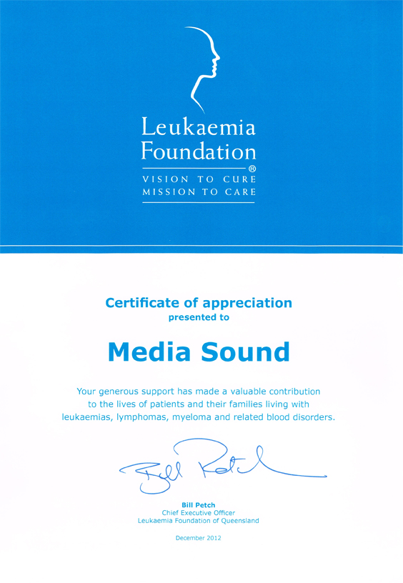 Media Sound is Awarded Certificate of Appreciation